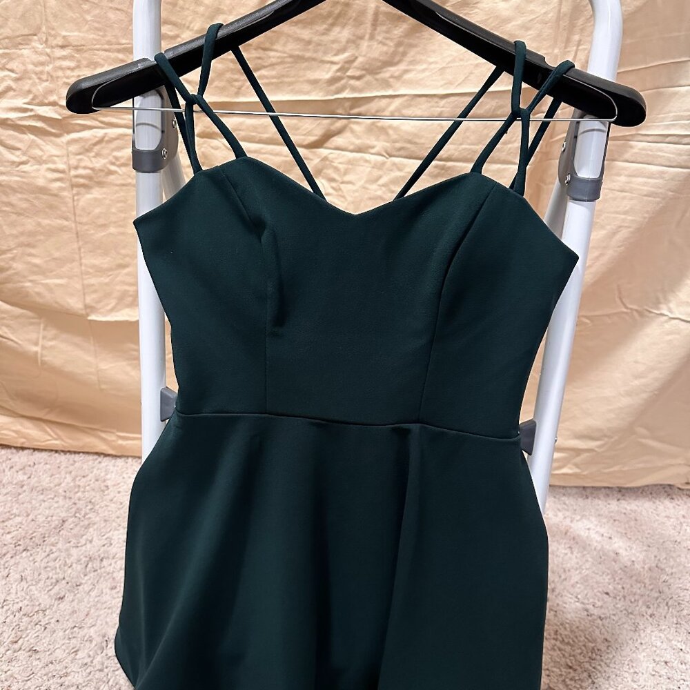 Dark Green mini skater dress with cute straps in the shoulders and to the back